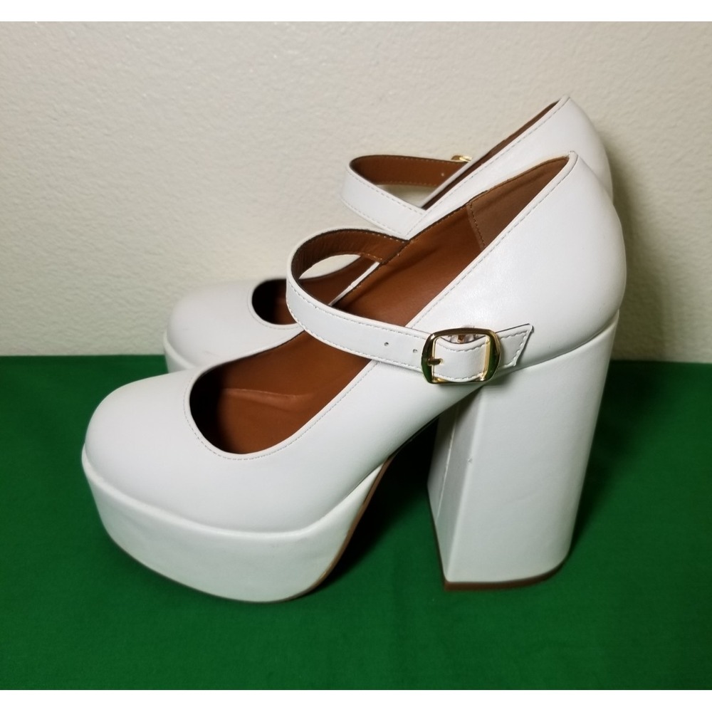 X2B White Mary Jane Skyrise Heels Womens  Sz 7 Platform Chunky Block Retro Doll - Picture 2 of 8